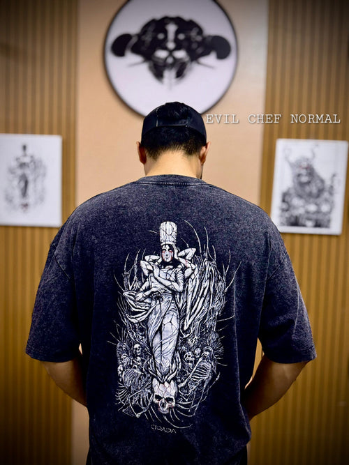 Evil Chef - 230gsm Oversized T Shirt (Washed Shirt) - Hand Drawn Design