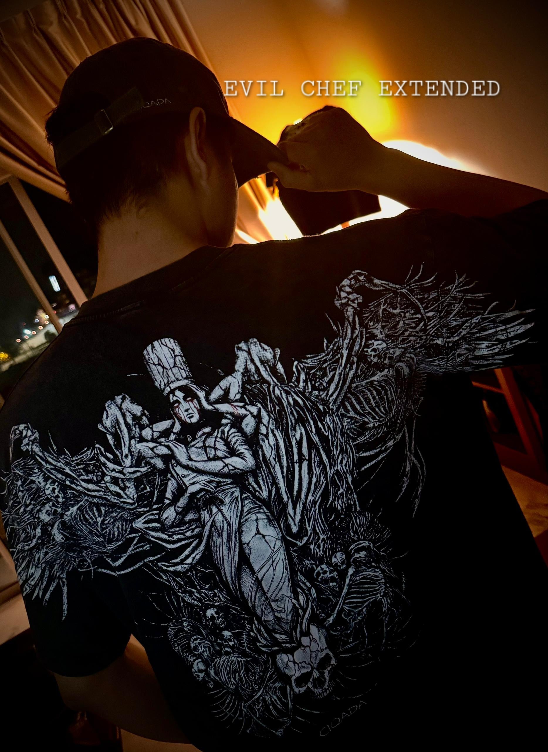 Evil Chef - 230gsm Oversized T Shirt (Washed Shirt) - Hand Drawn Design